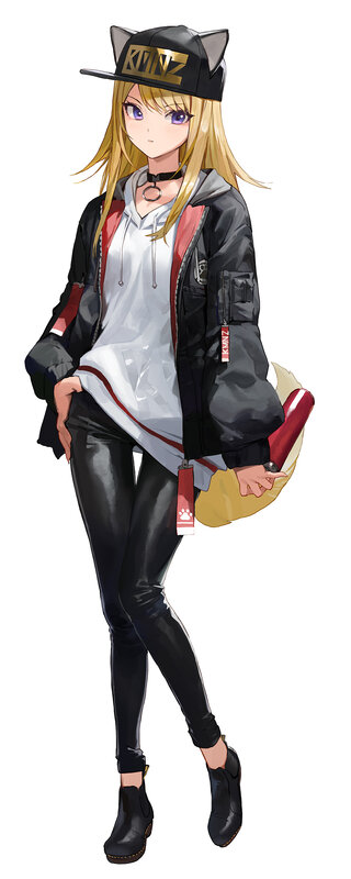 Anime Girl with Cat Hat — Black