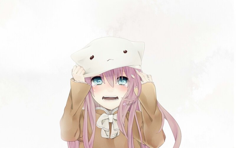 Anime Girl with Cat Hat — Pink, Sad, Cat Hat