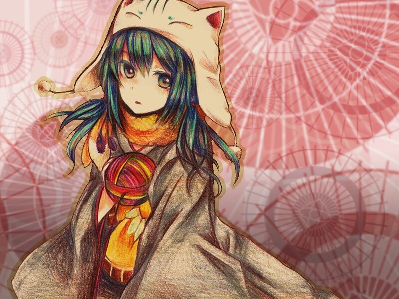 Anime Girl with Cat Hat — Red