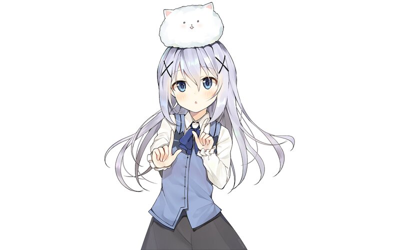 Anime Girl with Cat Hat — White