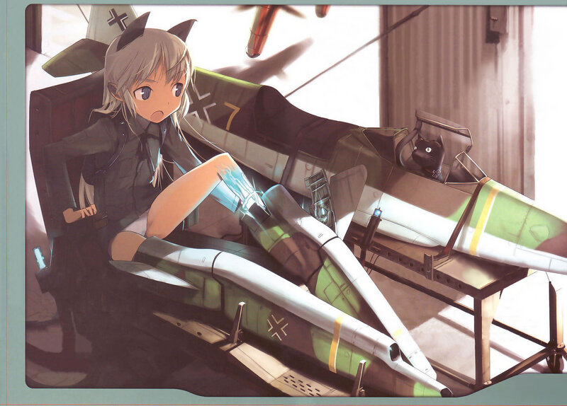 anime girl with cat in cockpit