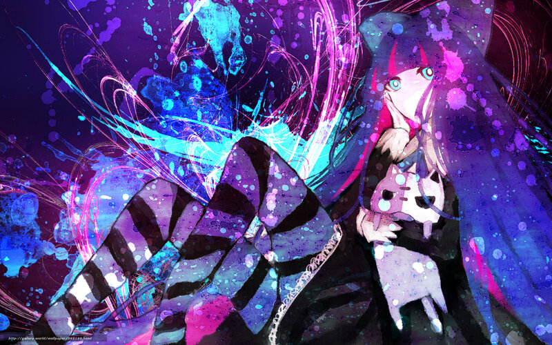 anime girl with cat in colorful art