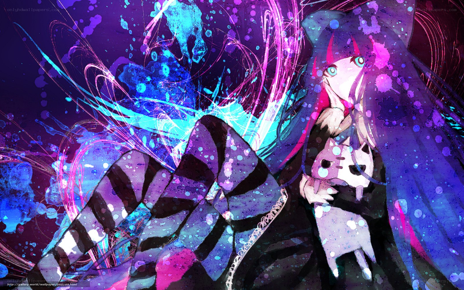 anime girl with cat in colorful art