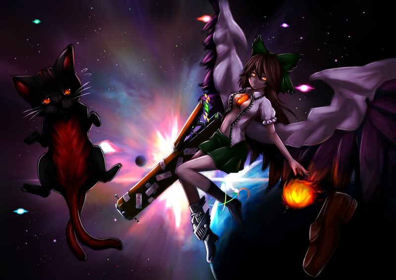Anime girl with cat in space