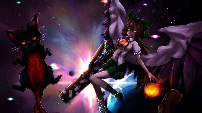 Anime girl with cat in space