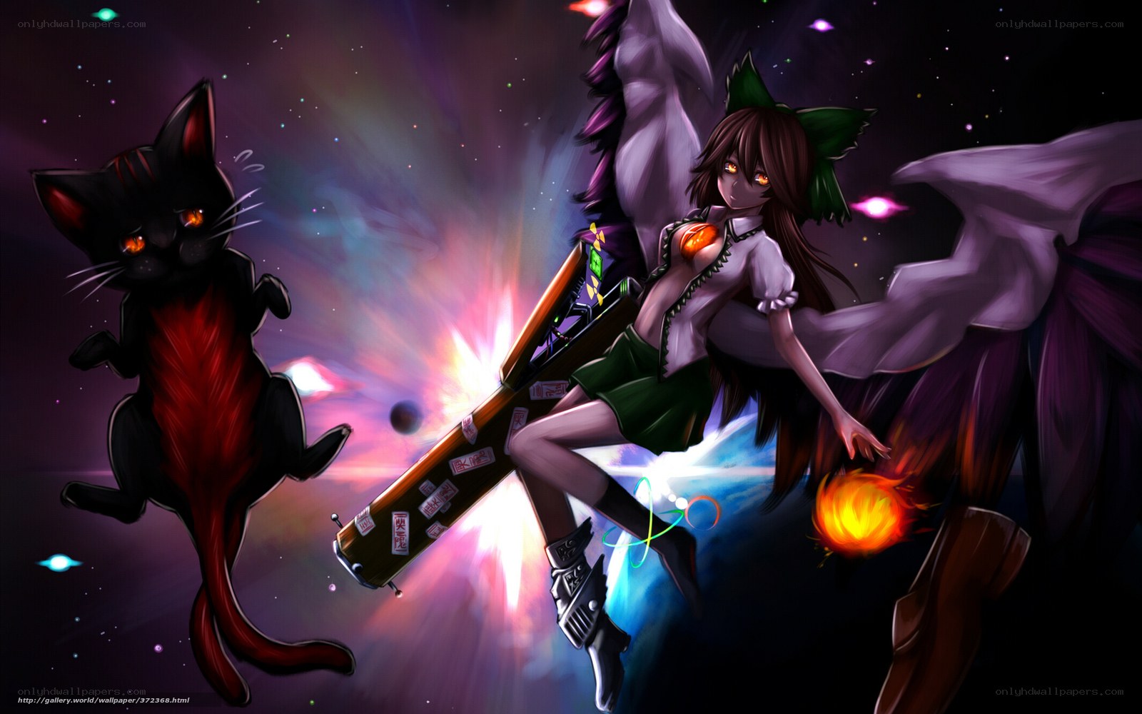 Anime girl with cat in space