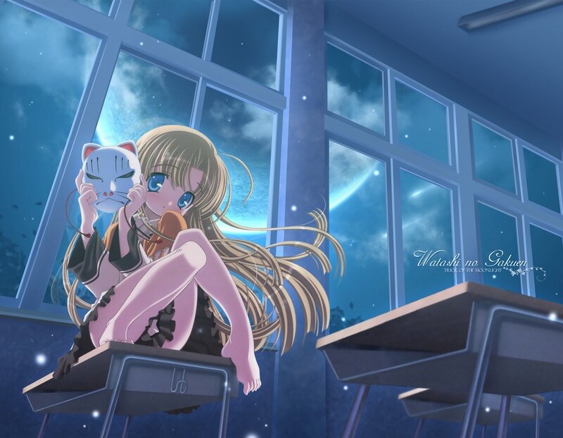 Anime girl with cat mask