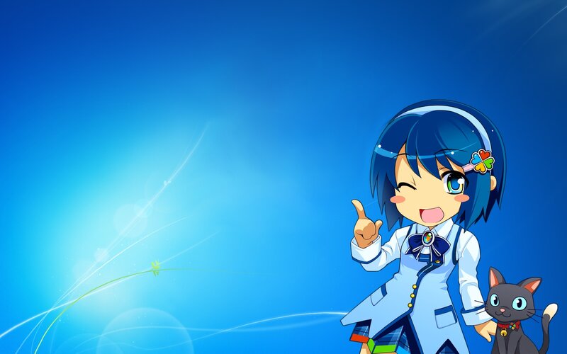 anime girl with cat on blue background