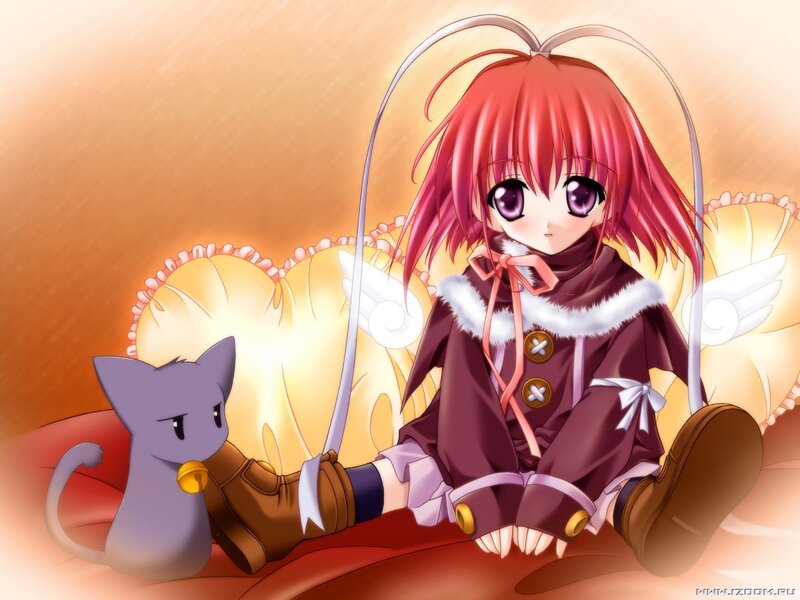 Anime girl with cat on couch
