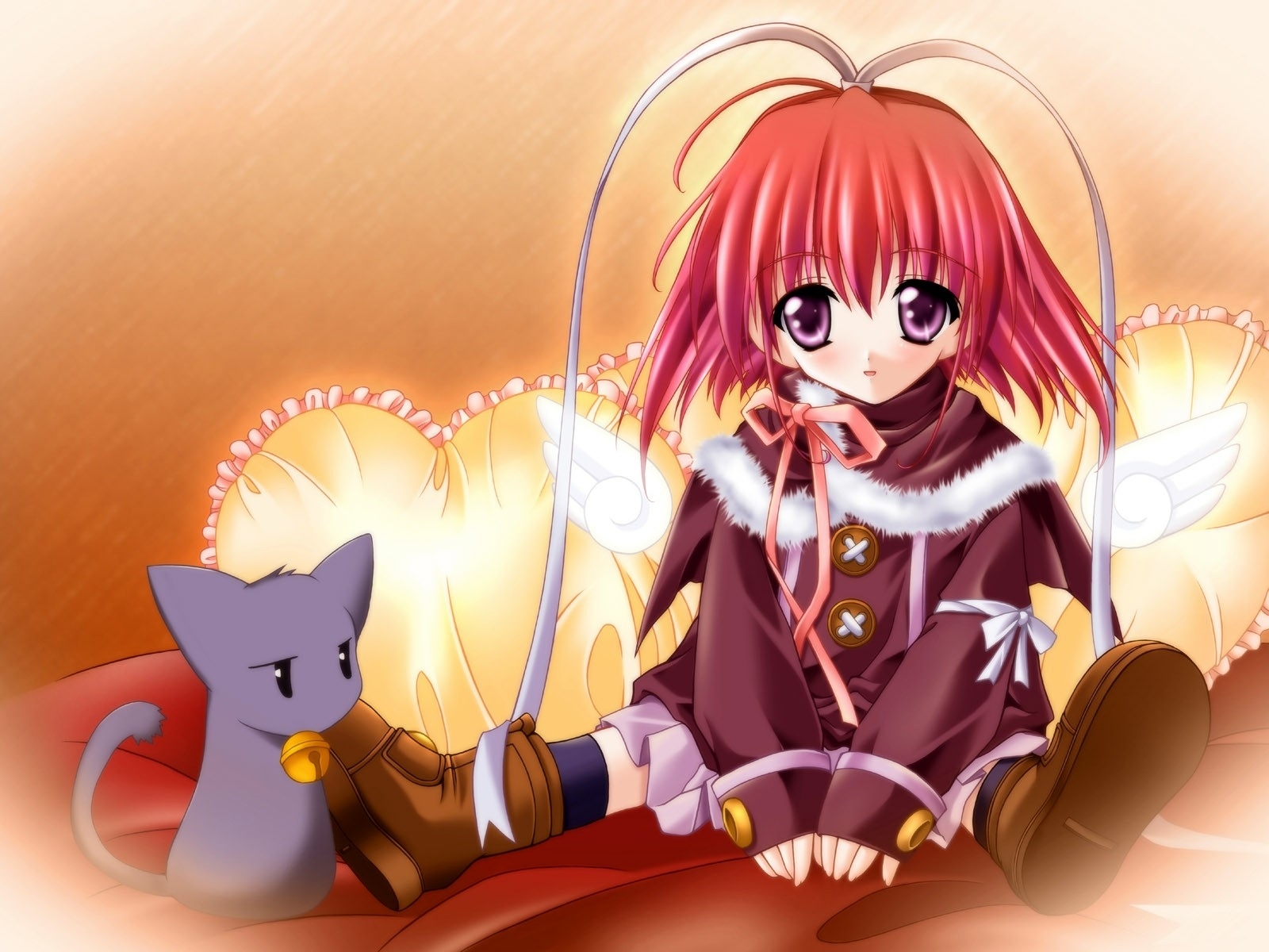 Anime girl with cat on couch