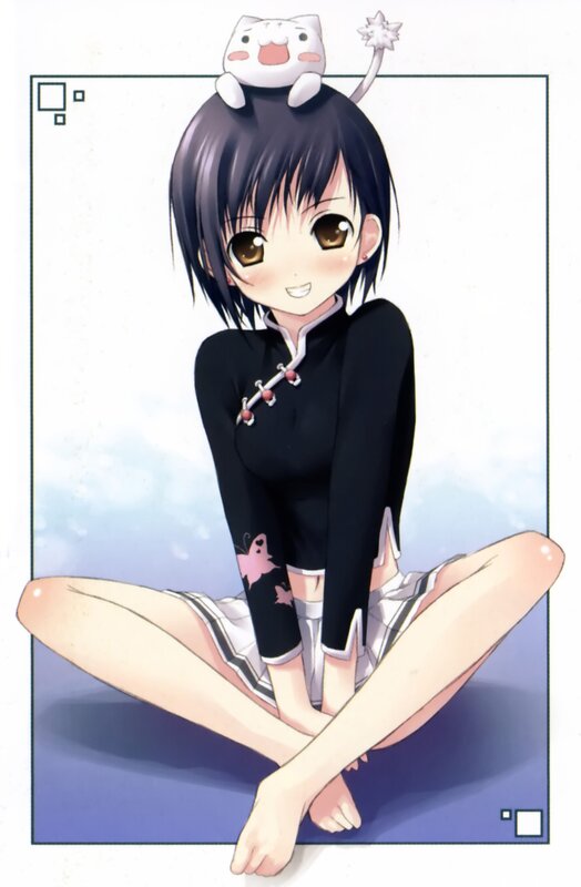 Anime girl with cat on head