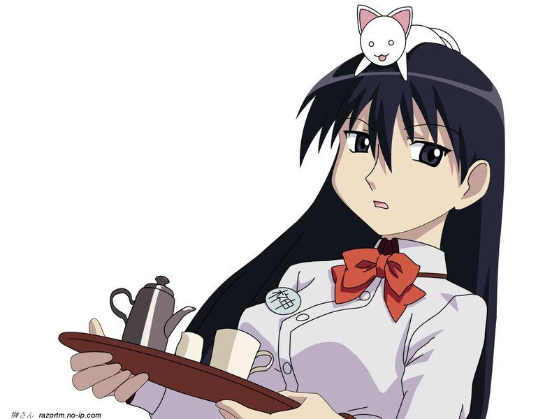 anime girl with cat on head