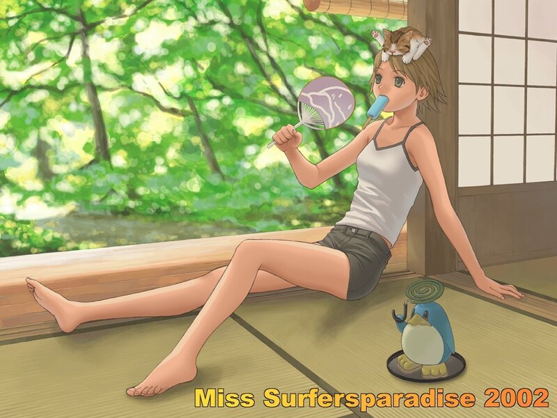Anime girl with cat on head