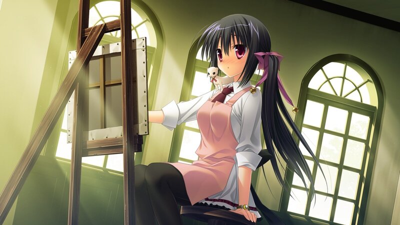 anime girl with cat on shoulder