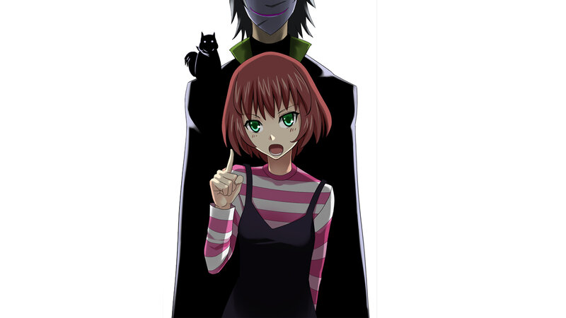 anime girl with cat on shoulder