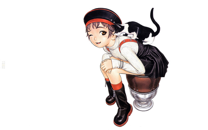 anime girl with cat on shoulders