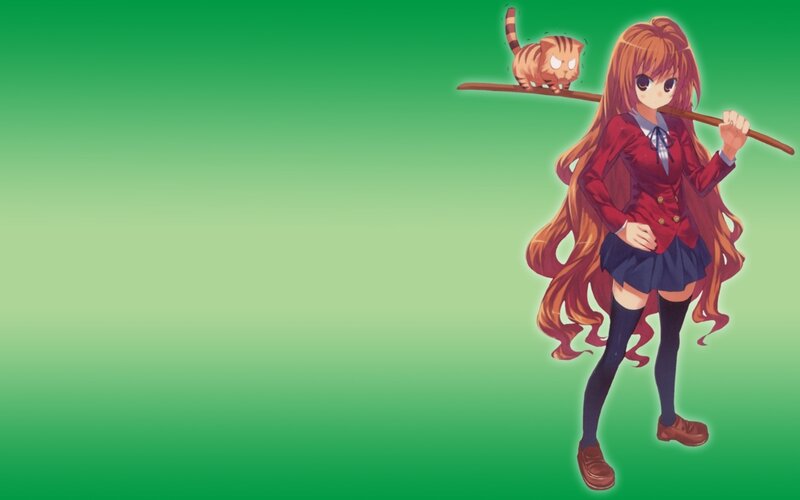 anime girl with cat on stick