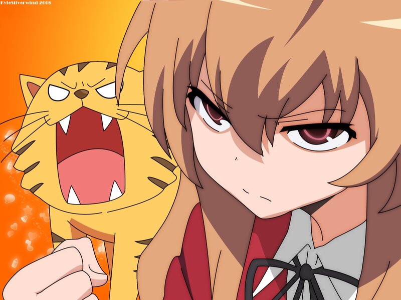 Anime Girl with Cat — Orange, Angry