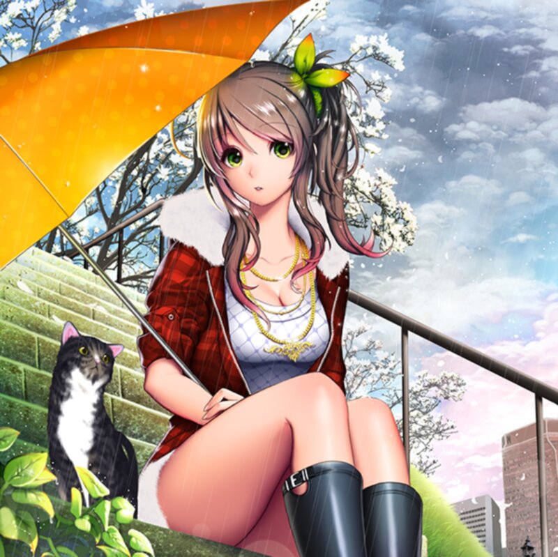 Anime Girl with Cat — Orange, Calm, Spring