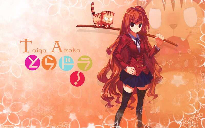 Anime Girl with Cat — Orange, Calm