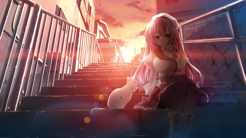 Anime Girl with Cat — Orange, Serene