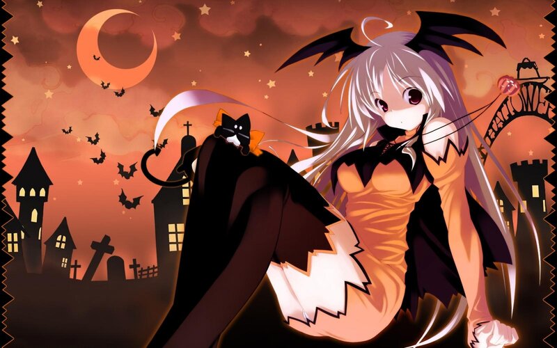 Anime Girl with Cat — Orange