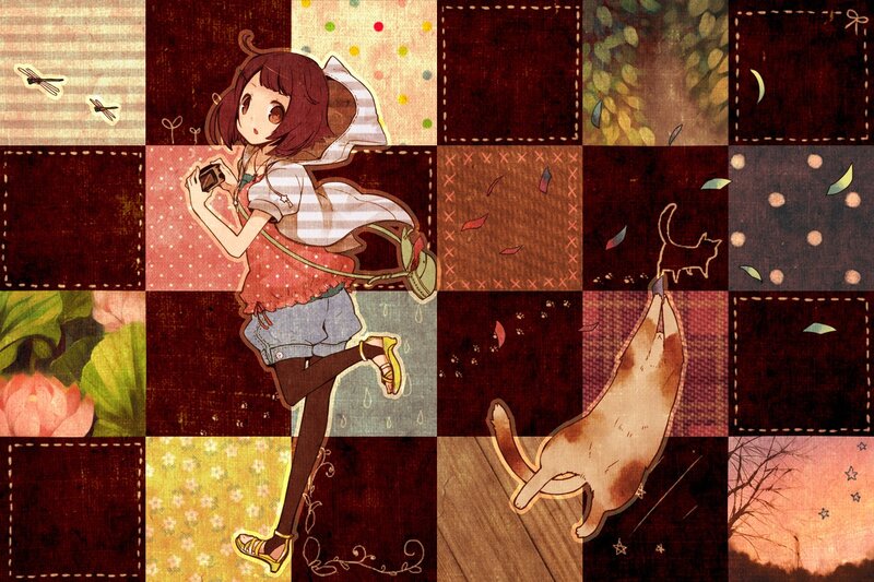 Anime girl with cat patchwork