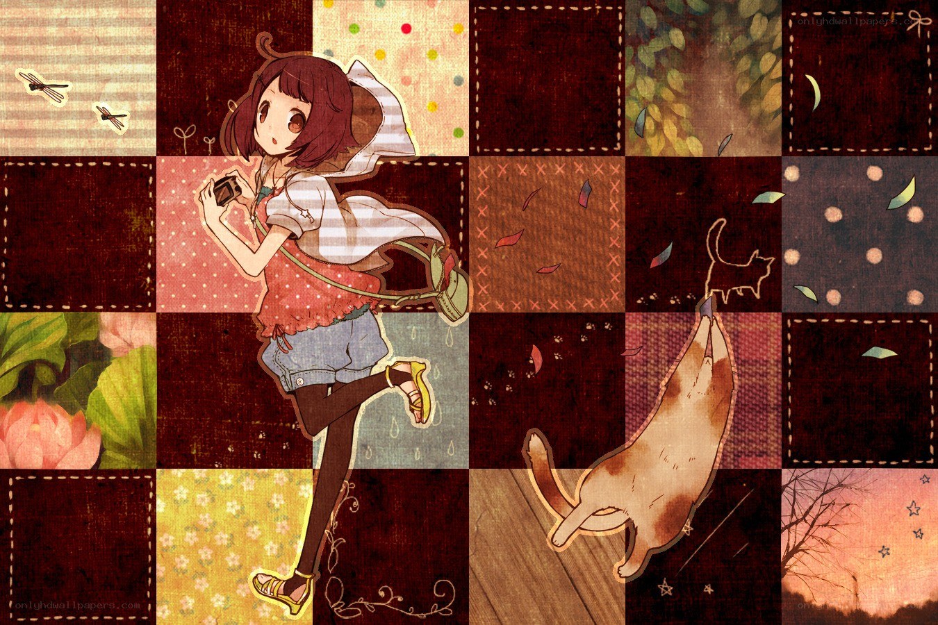 Anime girl with cat patchwork