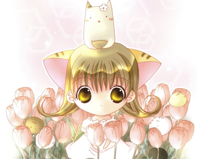 Anime Girl with Cat — Pink, Cute