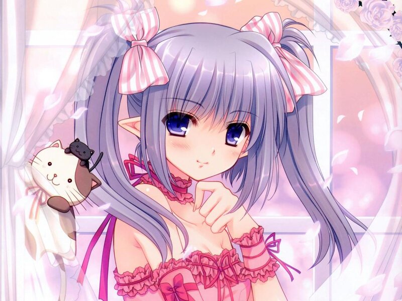 Anime Girl with Cat — Pink, Dreamy