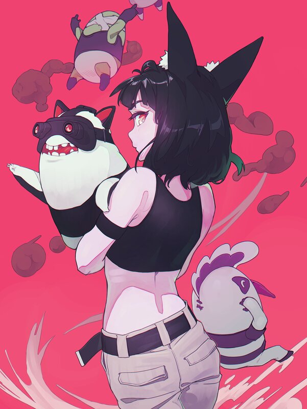 Anime Girl with Cat — Pink, Dynamic
