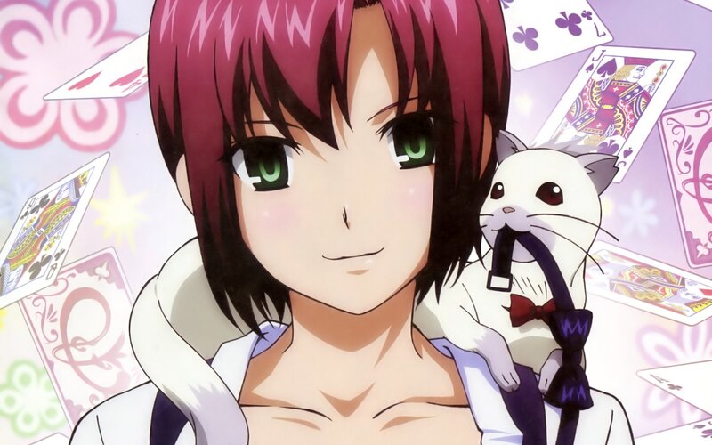 Anime Girl with Cat — Pink, Playful