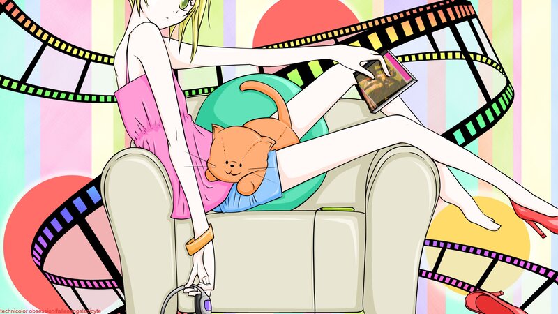 Anime Girl with Cat — Pink, Relaxed
