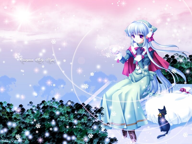 Anime Girl with Cat — Pink, Serene