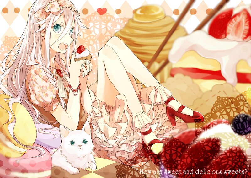 Anime Girl with Cat — Pink, Sweet