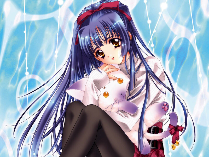 anime girl with cat plush