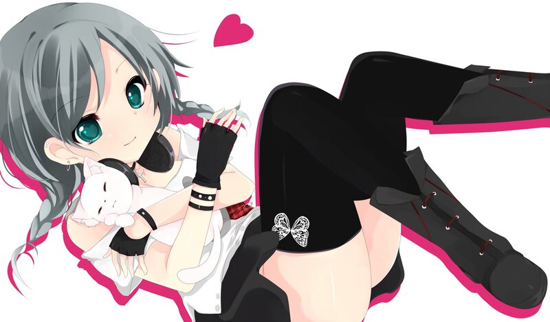 anime girl with cat plush