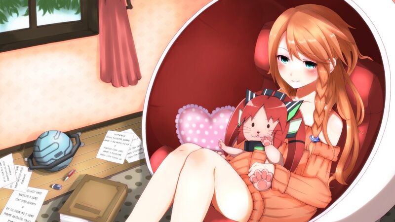 Anime girl with cat plush