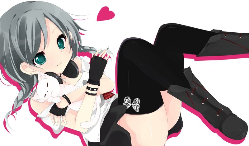 anime girl with cat plush