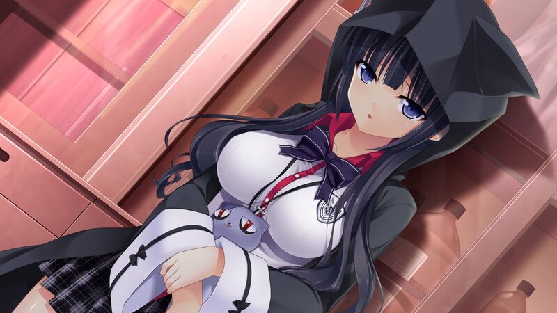 anime girl with cat plush