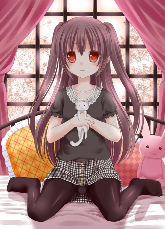 Anime girl with cat plush