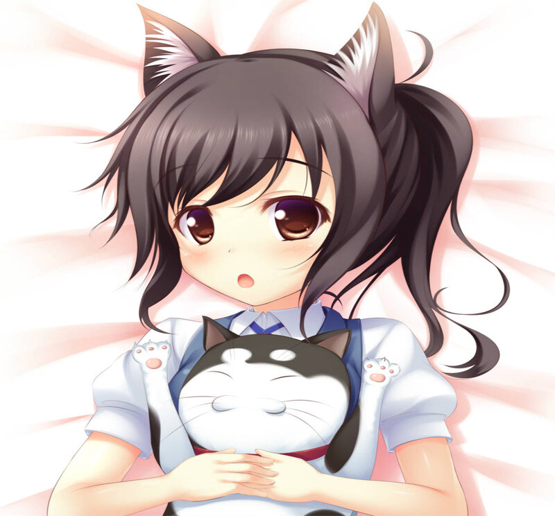 Anime Girl with Cat Plush — White
