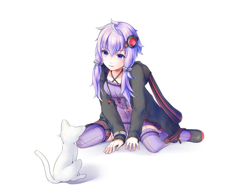 Anime Girl with Cat — Purple, Calm, Digital Art