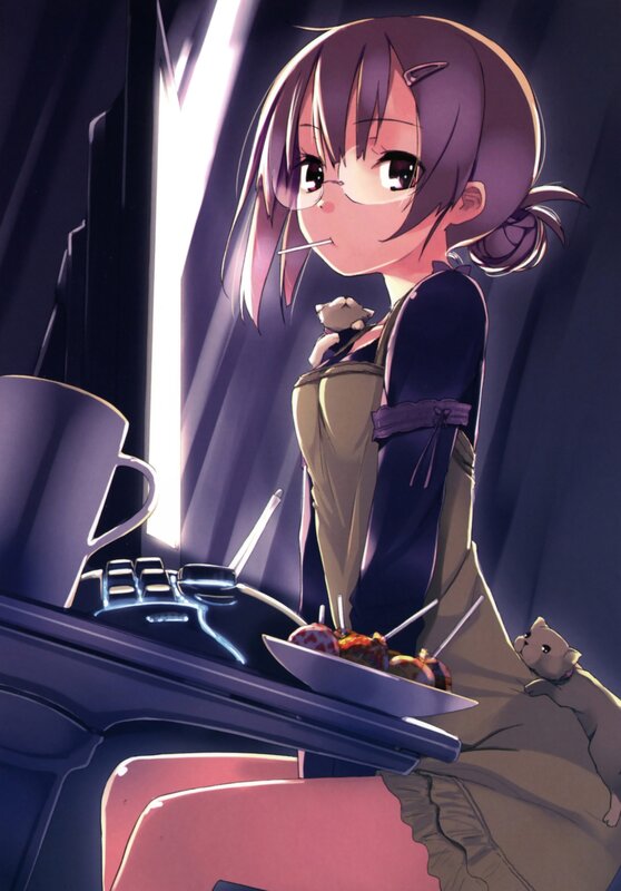 Anime Girl with Cat — Purple, Calm, Night, Tray