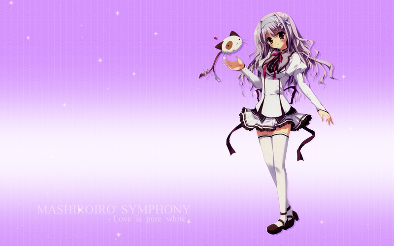 Anime Girl with Cat — Purple, Dreamy, School Uniform