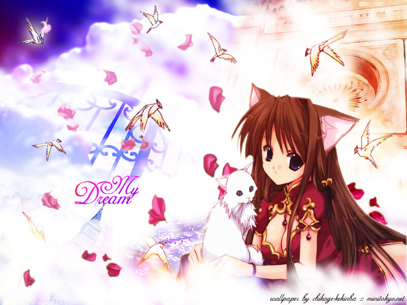 Anime Girl with Cat — Purple, Dreamy