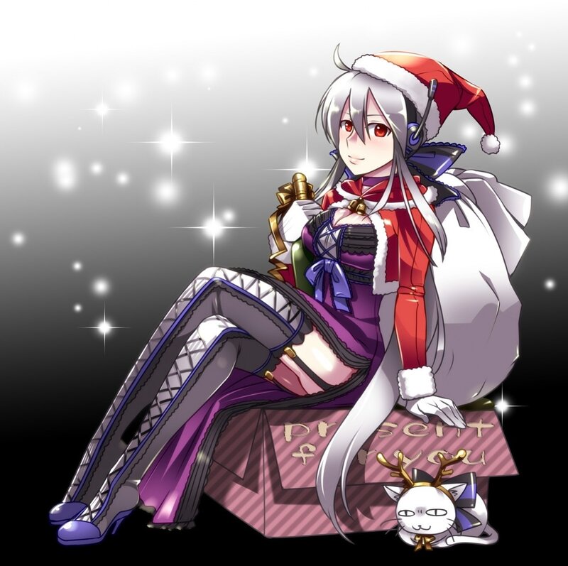 Anime Girl with Cat — Purple, Festive