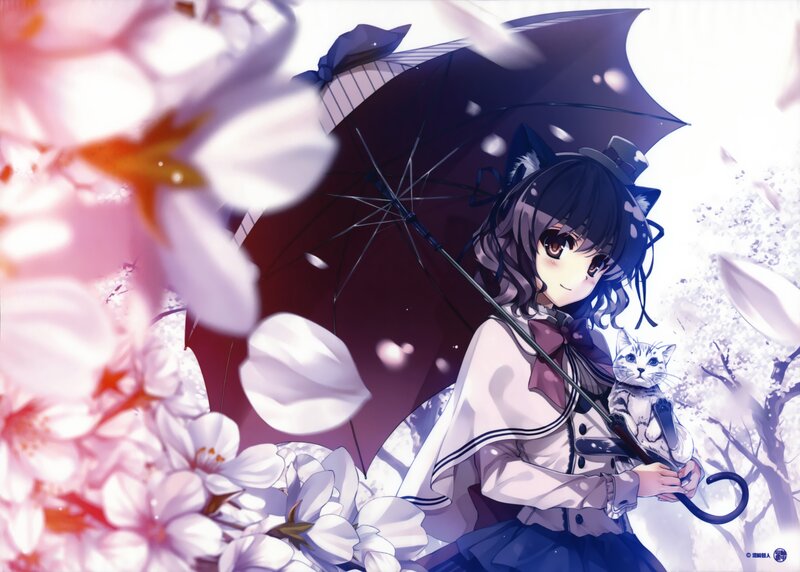 Anime Girl with Cat — Purple, Serene, Spring