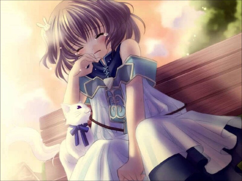 Anime Girl with Cat — Purple, Serene, Sunset