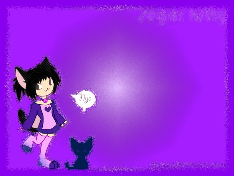 Anime Girl with Cat — Purple